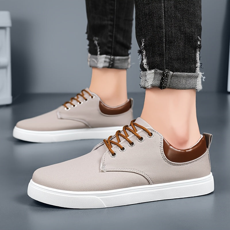 1pair Men'S Classic Breathable Canvas Sneakers, Comfortable Non-Slip Durable Walking Shoes, Casual Loafers, Round Toe, Low-Top, Lace-Up, Solid Color, All-Season Sports Footwear