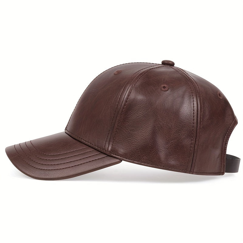 Solid Color Casual Baseball Cap PU Leather Waterproof Dad Hat Unisex Adjustable Sunshade Golf Cap For Women Men