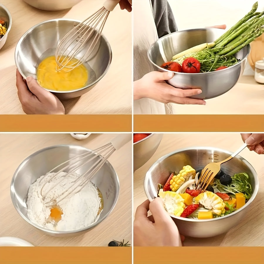 3pcs Stainless Steel Mixing Bowl, Salad Bowl - Very suitable for salads, noodles, cooking and baking, food storage, easy to stack and store, kitchen supplies