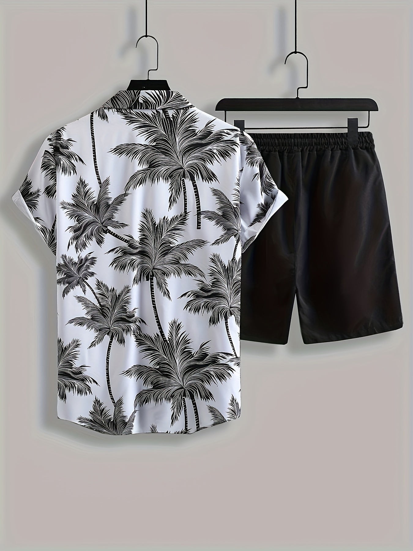 Տղամարդկանց 1 Հավաքածու Casual All-Season Polyester Lapel Shirt and Shorts set - Երկրաչափական արմավենու նախշ, հյուսված չձգվող գործվածք, սովորական պիտանի թարթիչների հավաքածու