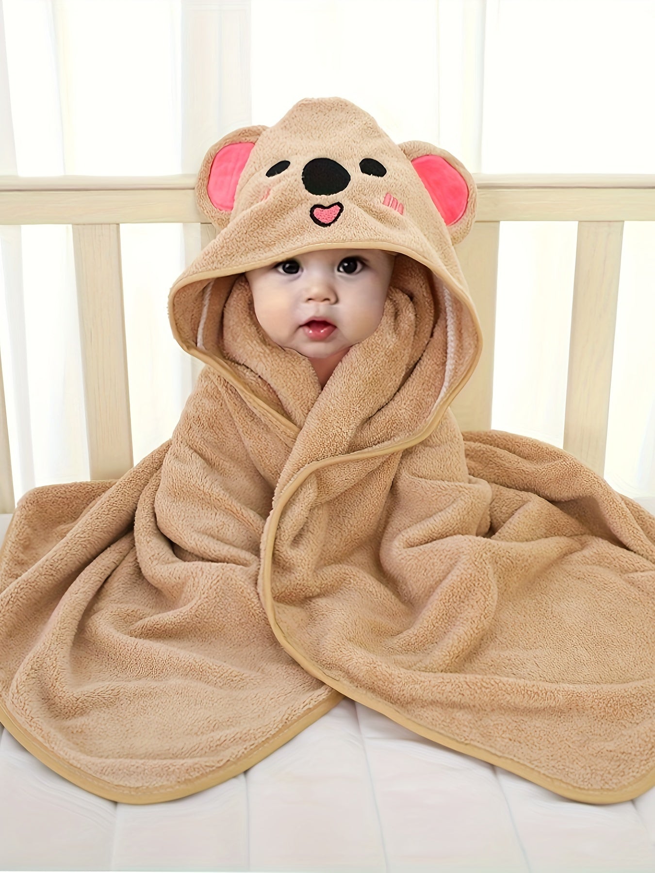 Adorable Animal Design Baby Boy's Soft Hooded Bathrobe - Super Absorbent & Quick-drying Blanket - Suitable For Aged 0-3