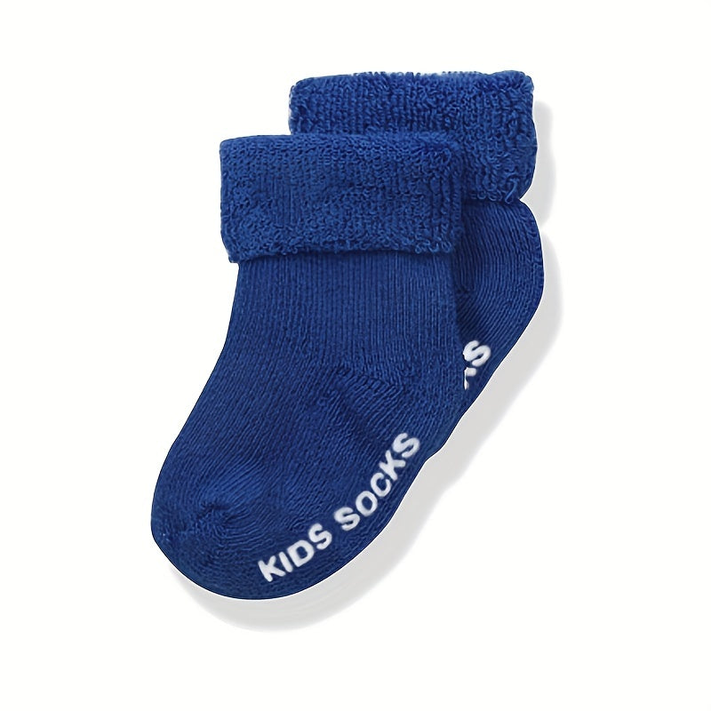 6pcs Cozy Cotton Blend Youngsters & Youngsters Boys' Socks - Warm, Thick, Mid-Calf with Non-Slip Bottoms, Soft Ribbed Cuffs - Perfect for Fall/Winter - Navy, Light Blue, White, Gray, Youngsters Socks