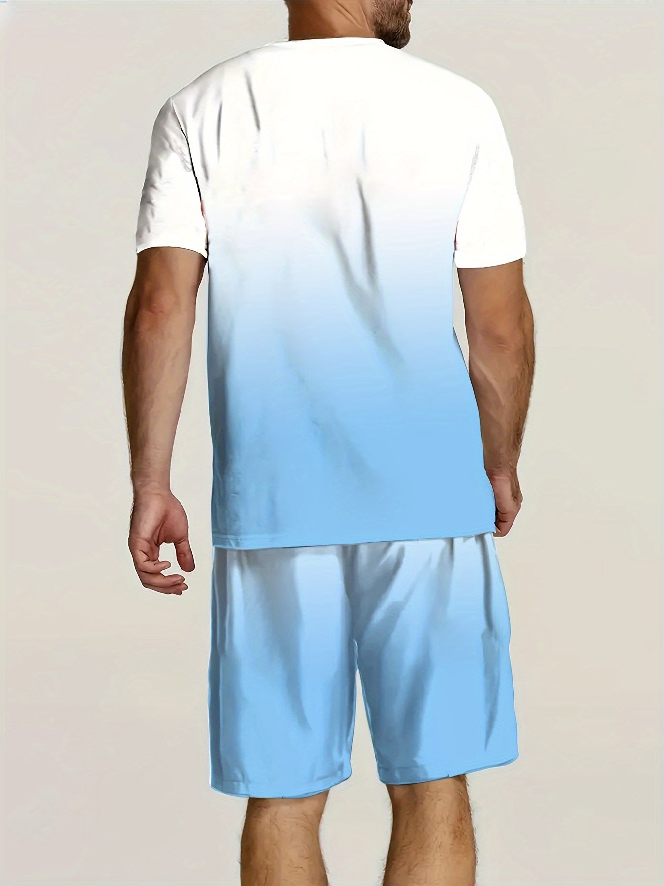 Men's Casual Summer Set: Coconut Tree Print T-Shirt & Drawstring Shorts - Breathable Polyester, Machine Washable