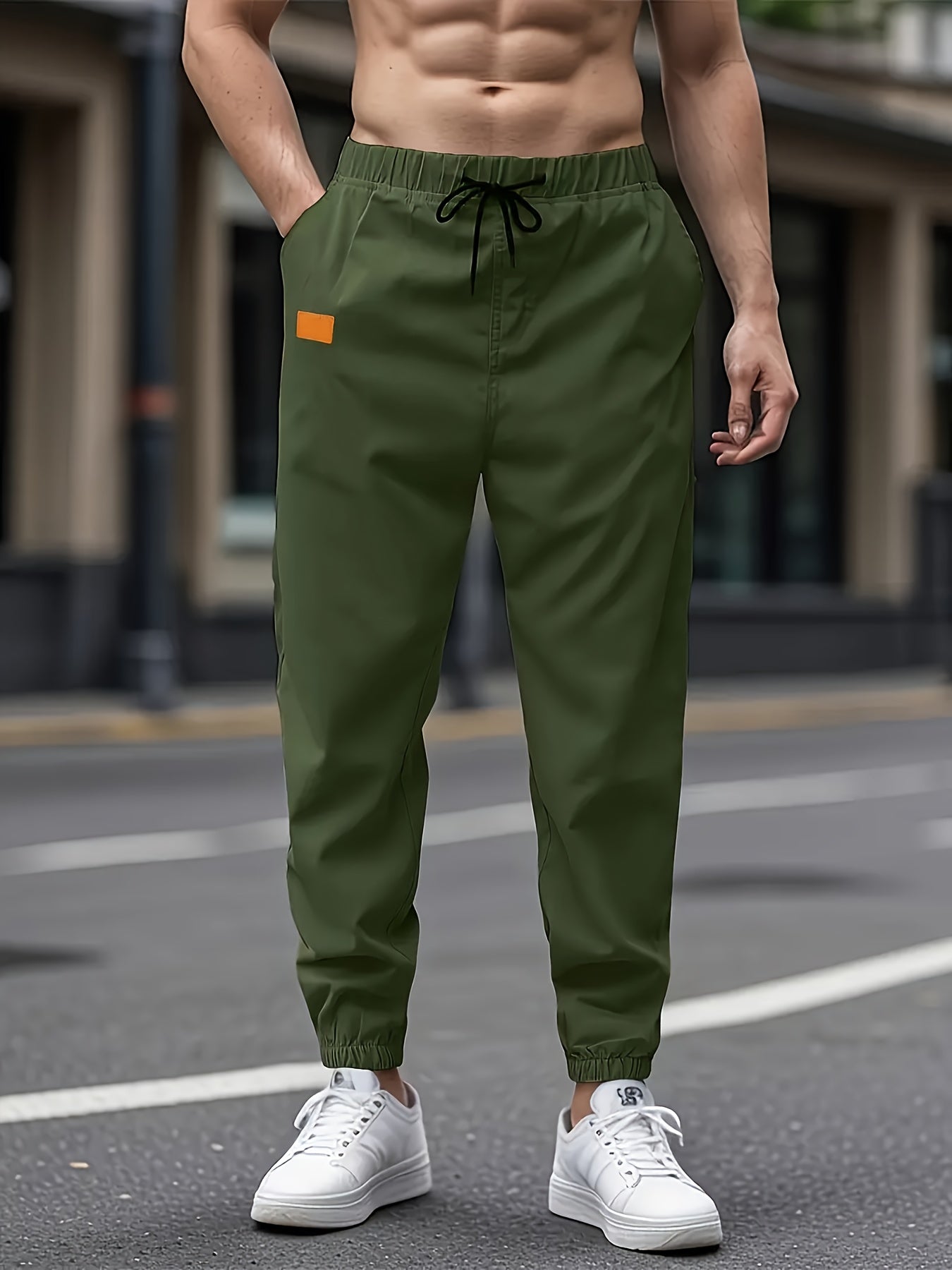 1pc Men'S Casual Cargo Pants, Solid Color Polyester Drawstring Waist, Non-Stretch Woven Fabric, Regular Fit, Polyester Lined, Perfect for Weekend Casual Wear