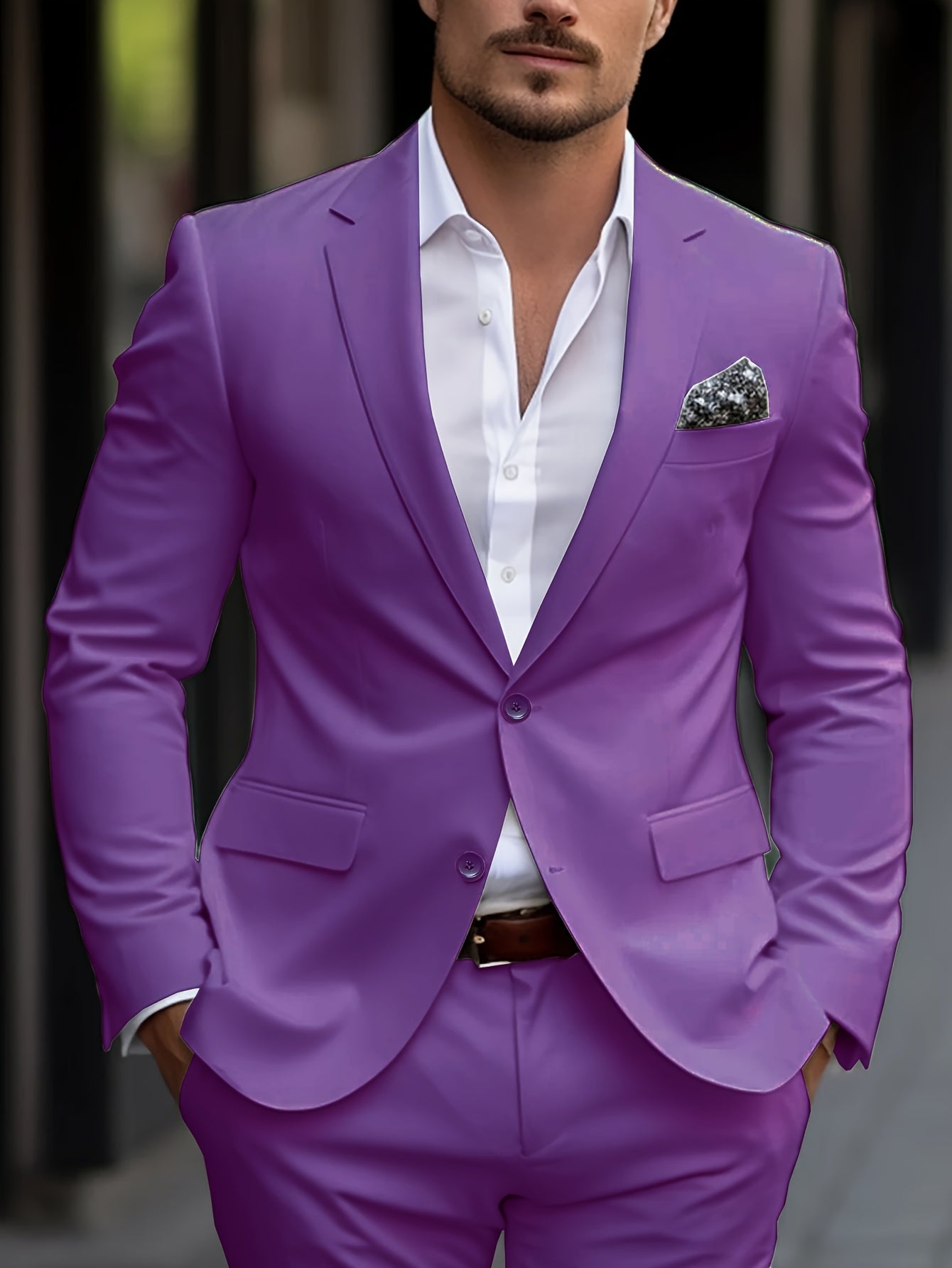Men'S Solid Color Polyester Work Suit - Classic Lapel Collar, Non-Stretch Fabric, Long Suit Sleeves, Four-Season Versatility, Button-Front Jacket with Pants - Regular Fit Woven Suit Set (80% Polyester, 20% Viscose)