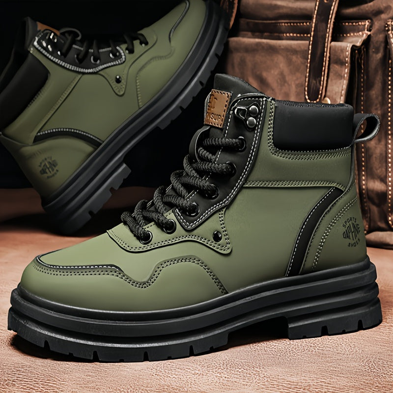 Large Size High Top Casual Shoes Short Boots Men's Big Yellow Boots High Top Trendy Versatile British Style Short Boots Mid Top Work Boots Men's Hiking Boots