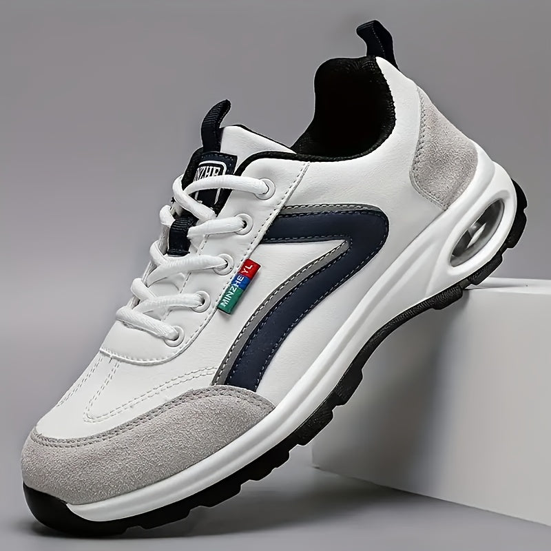 Men's Casual Athletic Sneakers - Low-Top Lace-Up Design, White & Blue Upper with Black Accents, Comfortable Fabric Inner Lining, Durable EVA Sole, PU Material, Perfect for Casual Attire, Casual Sneakers | Lowtop Sneakers | Br