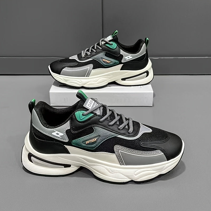 Men'S Casual Sports Shoes - Thick-Soled Lace-Up Sneakers with Synthetic Upper, Cushioned EVA Insole PVC Sole for Outdoor Hiking, Running, Gym - All-Season Comfort in Beige/Black, Brown/White, Green/White, Versatile Trainers