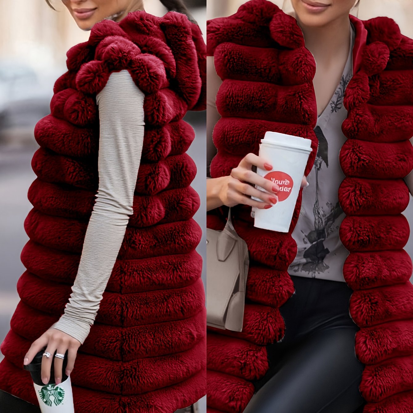 Կանացի հարմարավետ արհեստական մորթուց գլխարկով ժիլետ - անթև, սև, առօրյա ոճի, իդեալական է աշուն/ձմեռ, առօրյա ձմեռային հագուստի համար | Գլխարկով ժիլետ | Փափուկ հյուսվածքով ժիլետ