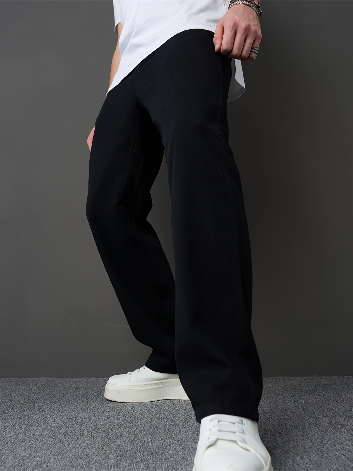 Men's Classic Black Straight-Leg Jeans - Loose Fit, Solid Color Denim, Cotton Blend, Machine Washable, All-Season Style, Streetwear Fashion|Modern Basic Jeans|Cotton Blend Denim