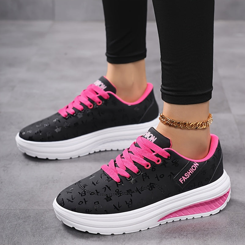 Women'S Lightweight Breathable Road Running Shoes - Black with Pink Accents, Synthetic Synthetic Faux Leather Upper, EVA Cushioned Sole, All-Season Comfort for Casual Athletic Wear, Ladies Sneakers, Sleek Shoe Design, Comfo