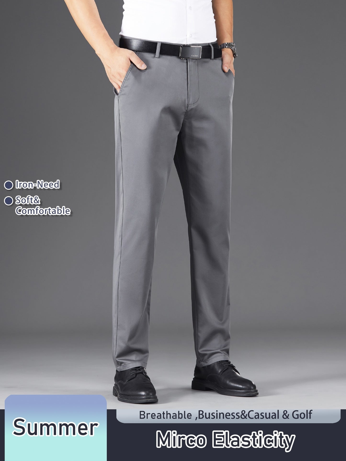 Men's Solid Color Straight Leg Business Style Cotton Blend Pants, Casual Comfy Breathable Outdoor Trousers As Gift