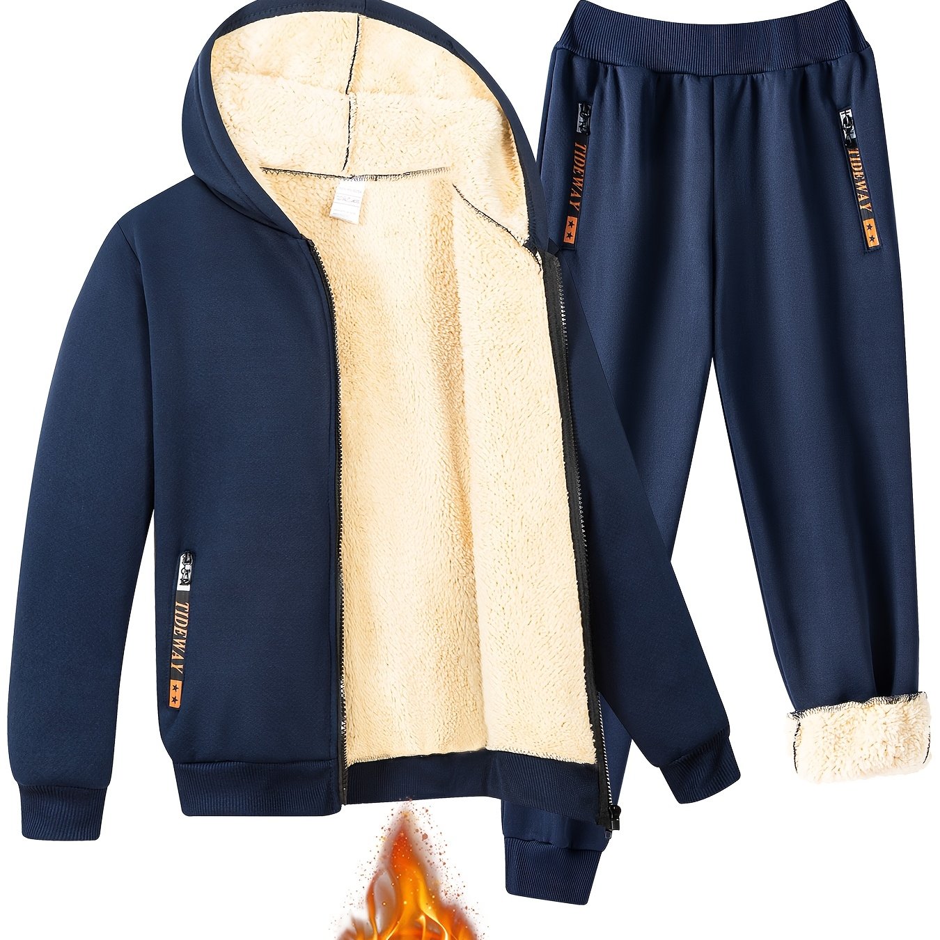 2pcs Boys' Fashion Fleece-Lined Thickened Jacket + Pants Set, Stylish Zip-Up Hoodie and Casual Sportswear Outfit for Autumn/Winter, Perfect Gift, Perfect for Outdoor, Autumn/winter Coat For Boy, Sportswear Suit For Boy, Boy C