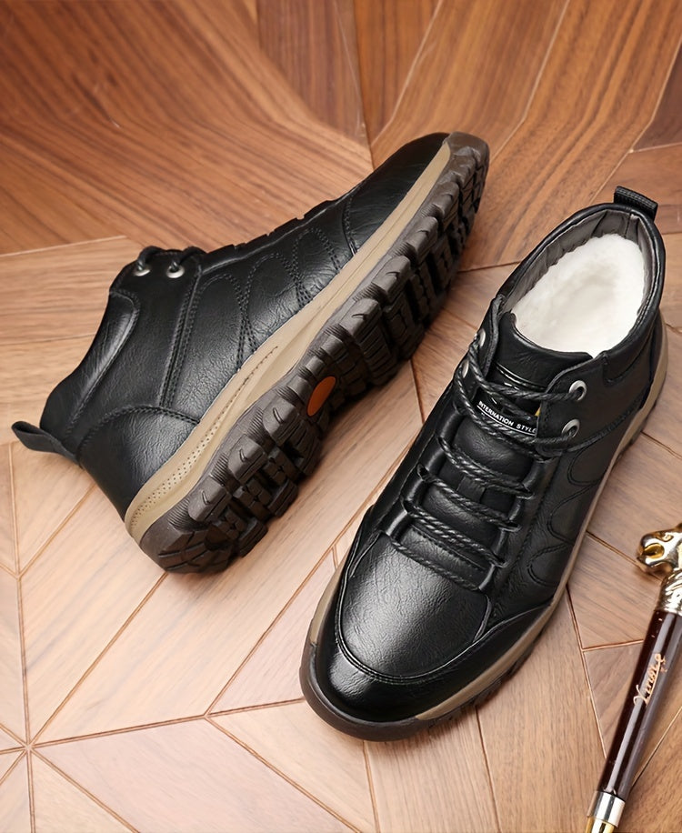 Men'S Stylish Black Leather High-Top Boots - Casual, Fashionable, Business-Ready with Lace-Up Closure, Rubber Sole, and Round Toe Design for Winter Sports and Daily Wear, Winter Boots|Stylish High Boots|Laceup Boots