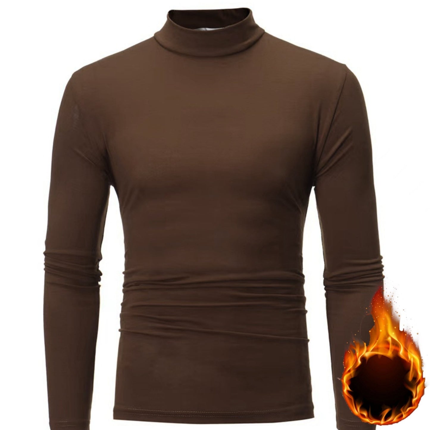 Men's Solid Long Sleeve Turtleneck Stretch T-shirt, Casual Comfy Warm Top For Fall Winter, Men's Clothing