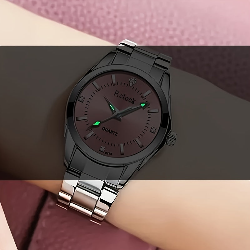1pc Fashionable Women's Quartz Watch, Round Analog Display, Shock-Resistant Alloy Case & Band, Non, Button Battery - Elegant Timepiece