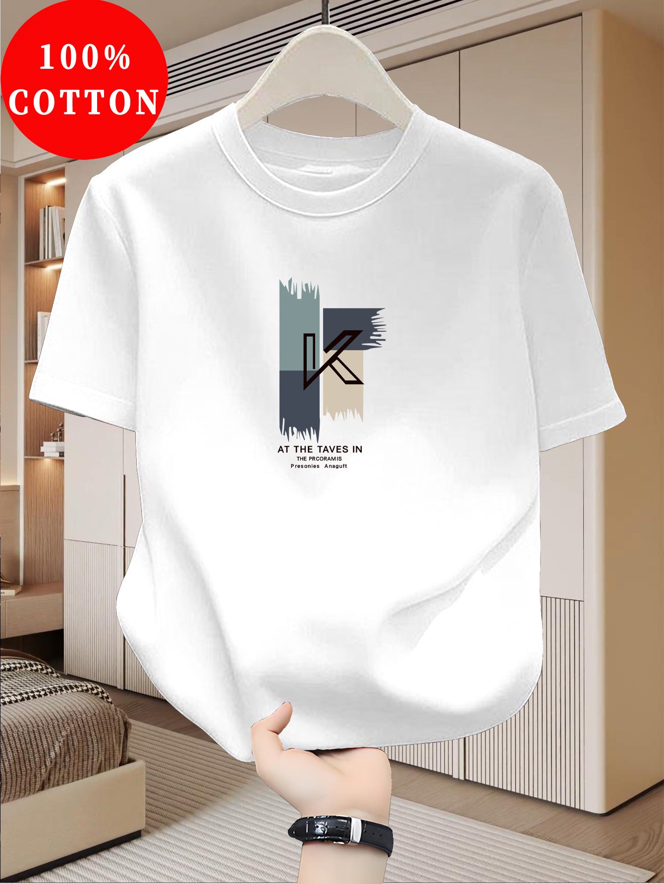 Men's Heavyweight 100% Cotton T-Shirt - Beige Crew Neck Tee, Breathable Summer Shirt for Everyday Formal Wear, Soft Everyday Essential, Relaxed Fit, Stylish Lettering, Premium Quality, Short Sleeve Top, Casual Wardrobe