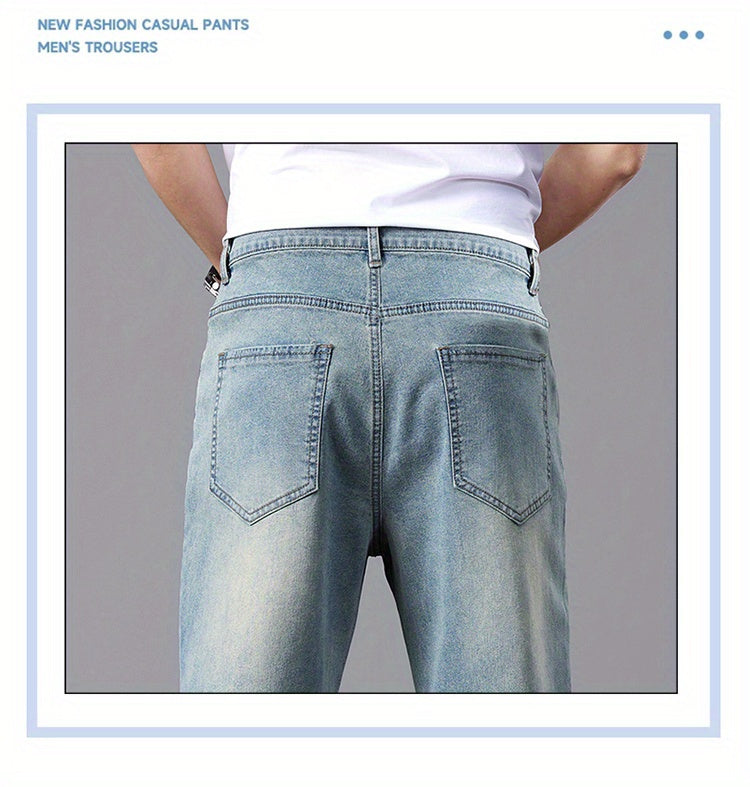 Men'S Stretchy Long Pants, Stylish And Versatile, Slim Fit, Breathable, Trendy Denim Trousers for Spring And Summer.