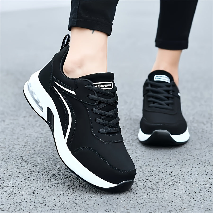 Women's Sneakers - Lightweight All-Season Gym Shoes, Cushioned Arch Support Non-Slip PU Outsole - Black Sneakers for Running, Casual, Office - Lace-Up Fitness Footwear with Minimalist Design, Ladies Sneakers, Everyday Comfo