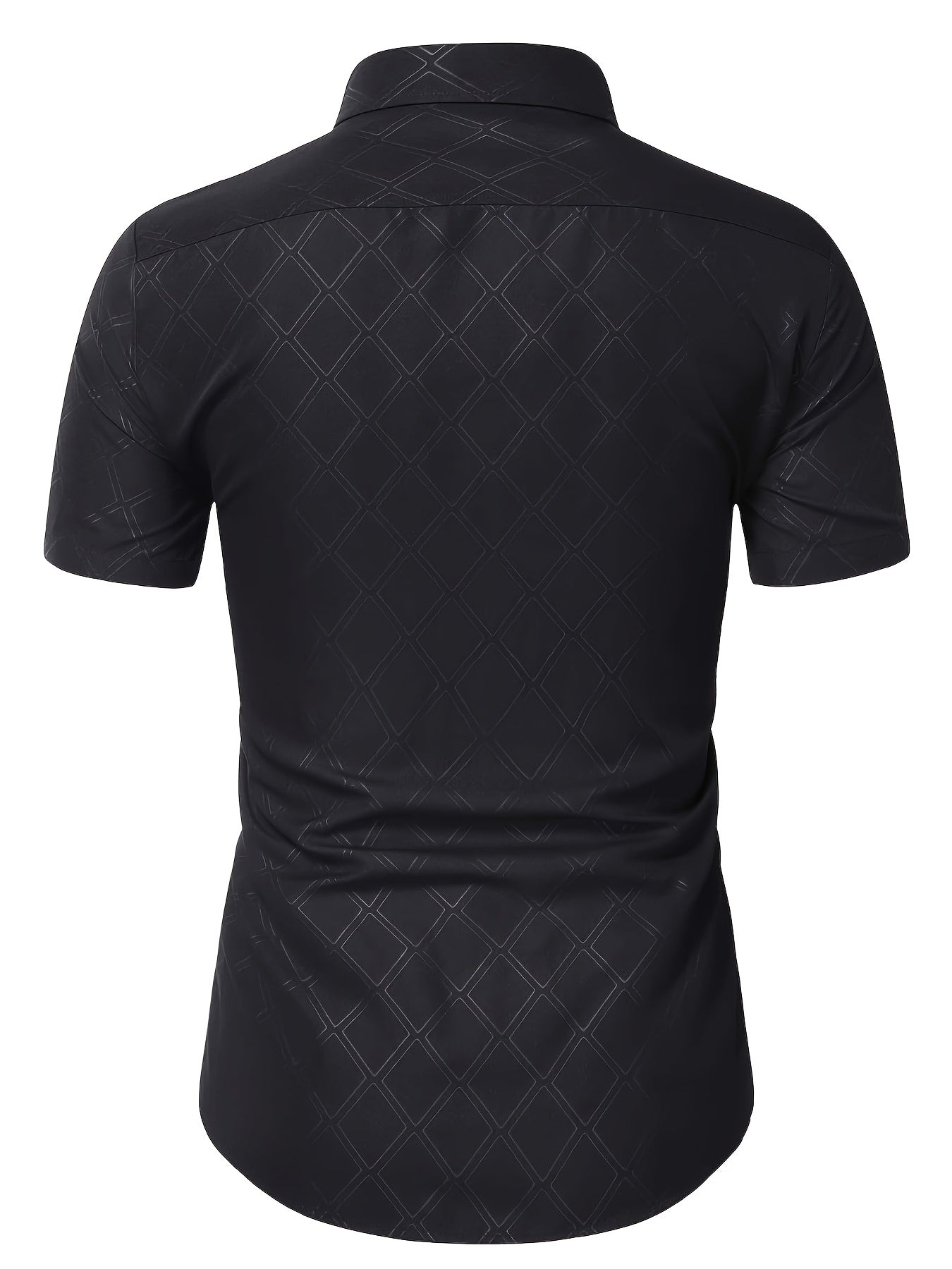 Men's Slim Fit Black Jacquard Short Sleeve Shirt for Summer