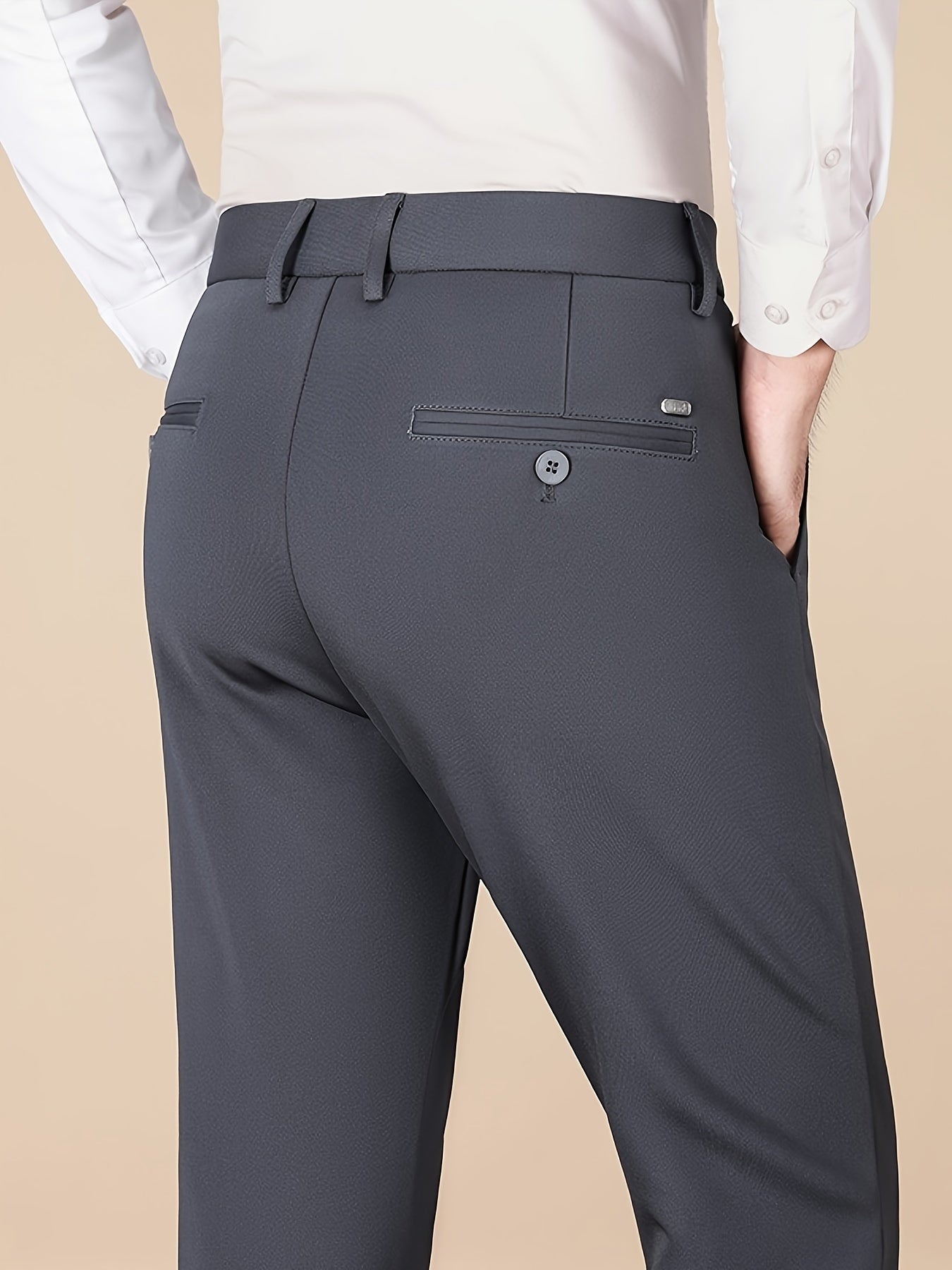 Men's Casual Pants, Autumn Polyester Blend, Regular Fit, Solid Color, Button Detail, Slim Fit, Standard Length, Men's Fashion, Trousers for Men