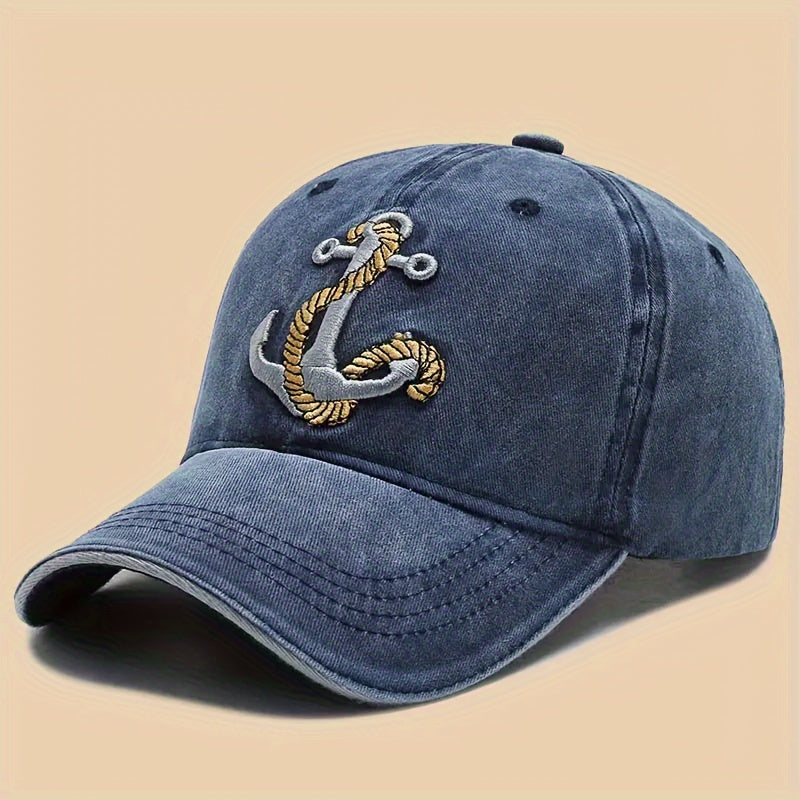 Women'S Embroidered Anchor Baseball Cap, Cotton Breathable Adjustable Sun Hat for Spring/Summer, Travel Outdoor Casual Occasion Cap with Metal Rivet Detail