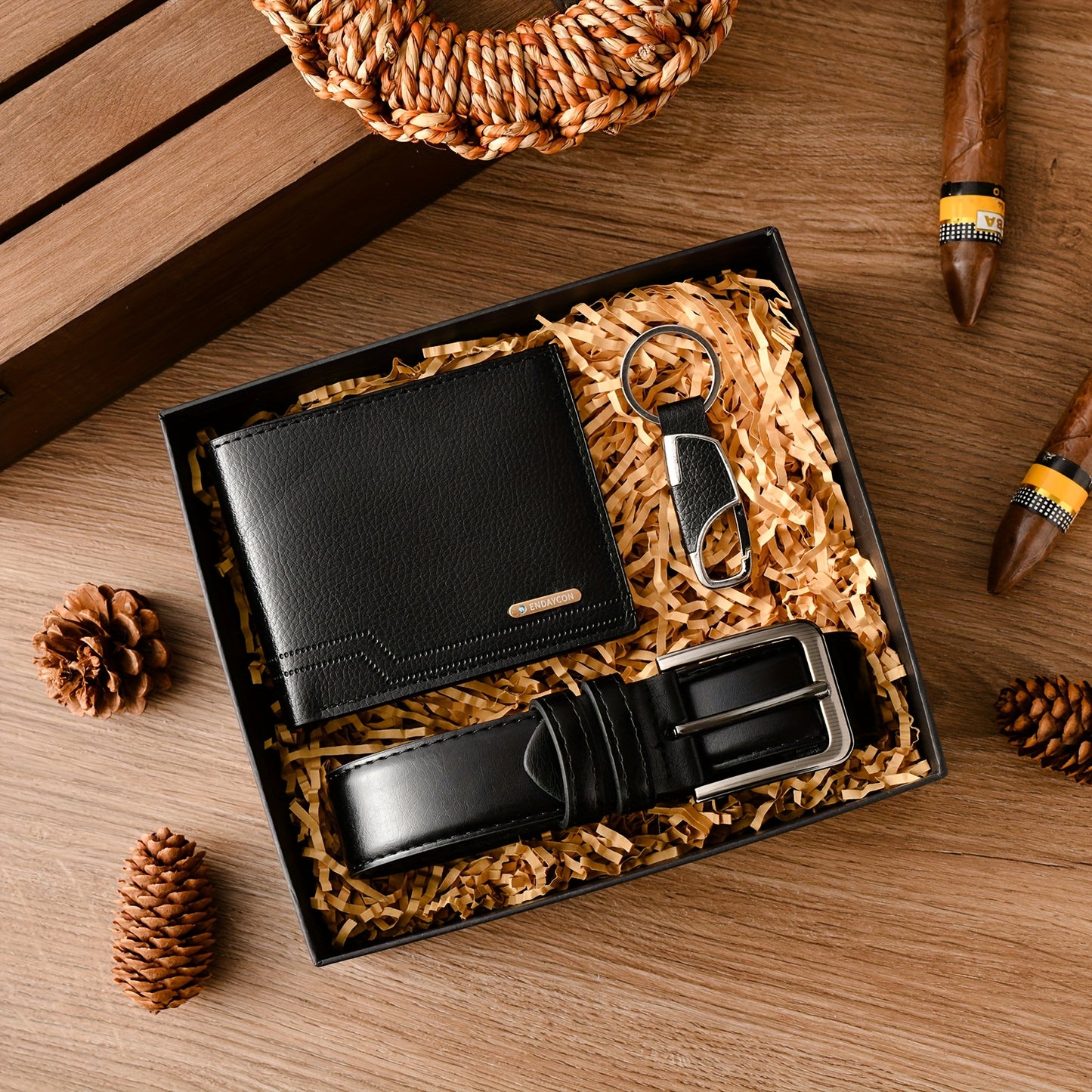 Men's Belt 3pcs Set, Stylish Business Belt + Wallet + Keychain Gift Box Combo, Perfect for Holidays and Office Outings, Ideal Present for Family, Loved Ones, Friends