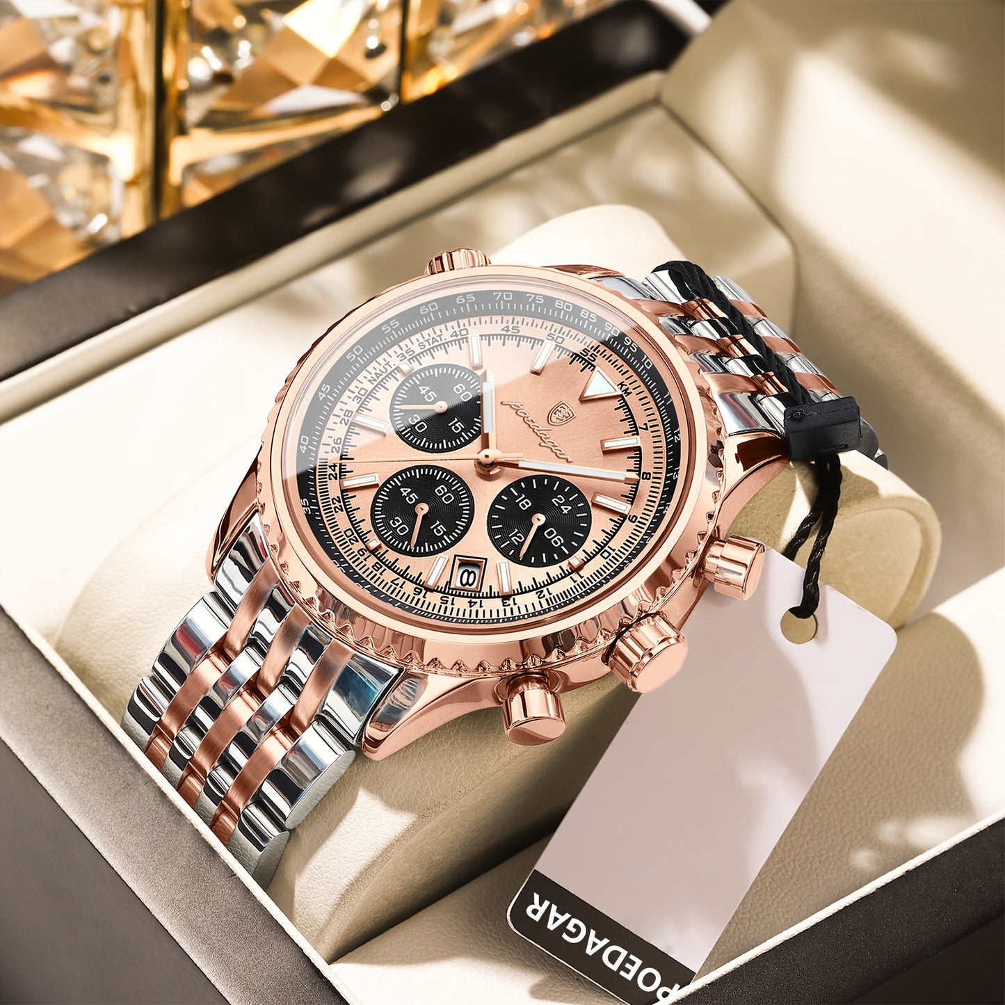 The New 2024 Waterproof Luminous Calendar Stainless Steel Chronograph Quartz Watch from Baida Is a High-End, Powerful, And Trendy Quartz Wristwatch for Men.