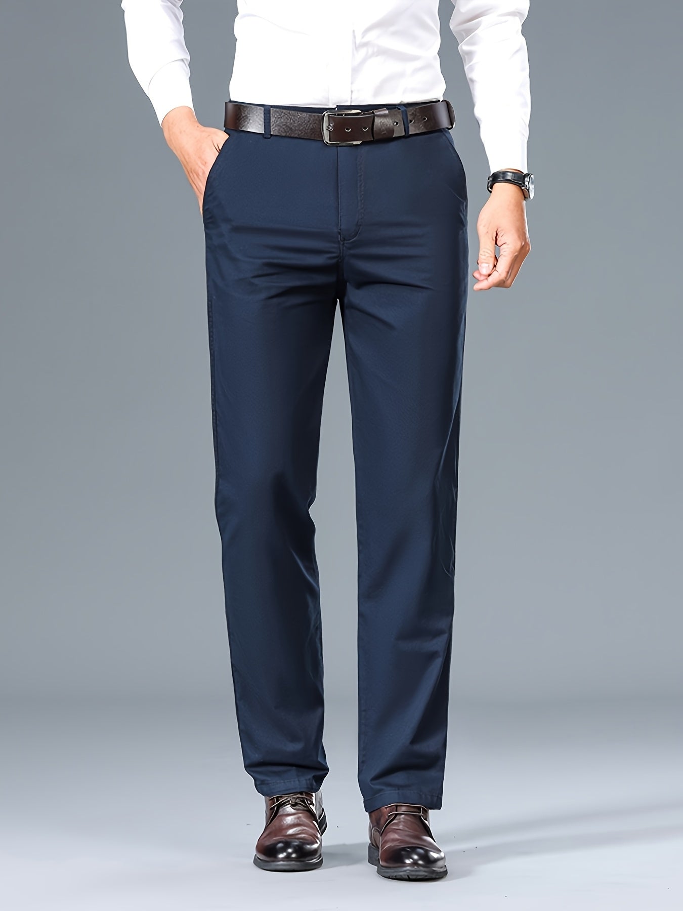 Men's Light Business Cotton Dress Pants - Straight Leg, Olive Green, 100% Cotton, Perfect for Office or Casual Outings