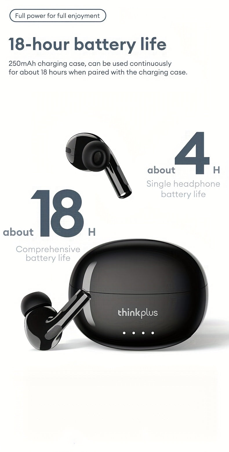 Lenovo ThinkPlus Hifi Panoramic Stereo Earbuds - Crystal Clear Sound, Ergonomic Design, Long Battery Life, Advanced Noise Cancellation, USB-C Fast Charging Case, Wireless Audio|Ergonomic Earbuds|Compact Design, Earbud Case