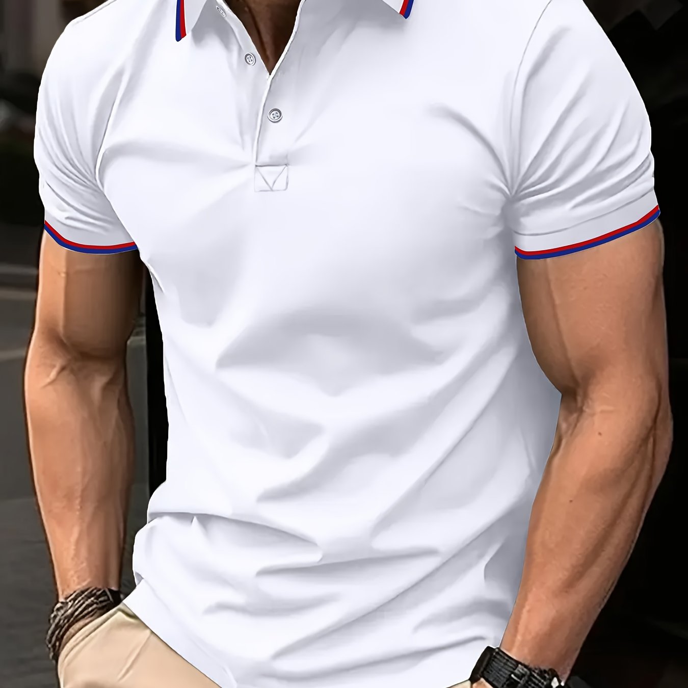 Men'S Comfortable POLO Shirt | Classic Button-Up Lapel Collar, Casual Style, Short Sleeve, Solid Color - ayq