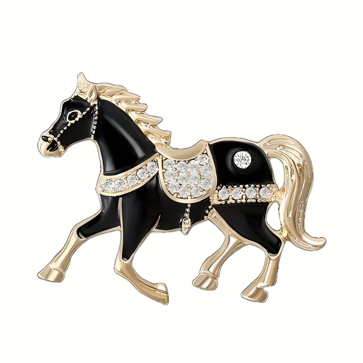 1pc Enamel Dripping Oil Inlaid Rhinestone Pony Fashion Brooch | Creative Ethnic Style Horse Badge Pin, High-End Design Couple Accessories, Exquisite Suit Corsage Party Decoration, Suitable for Christmas, Year of the Horse, Eq