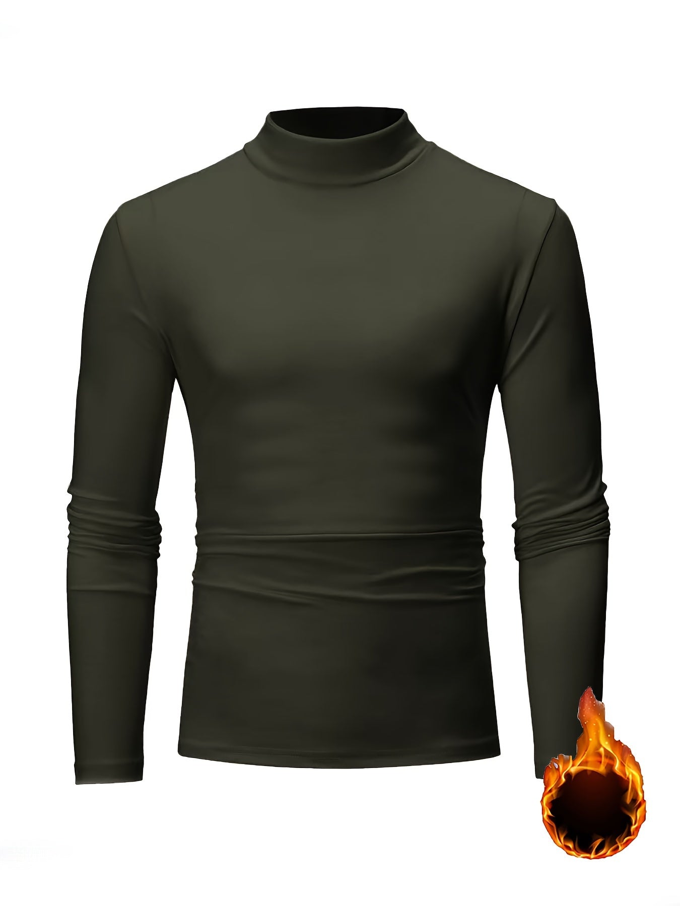 Men's Solid Long Sleeve Turtleneck Stretch T-shirt, Casual Comfy Warm Top For Fall Winter, Men's Clothing