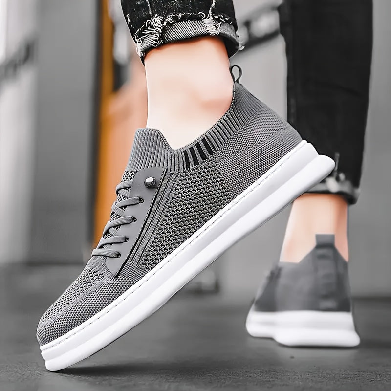 Men'S Breathable Knit Mesh Running Shoes - Anti-Odor Casual Sneakers with Soft EVA Sole, Round Toe Design Low-Top Lace-Up for Jogging, Hiking, Outdoor Daily Wear - Khaki/Black/Gray, Jogging Shoes