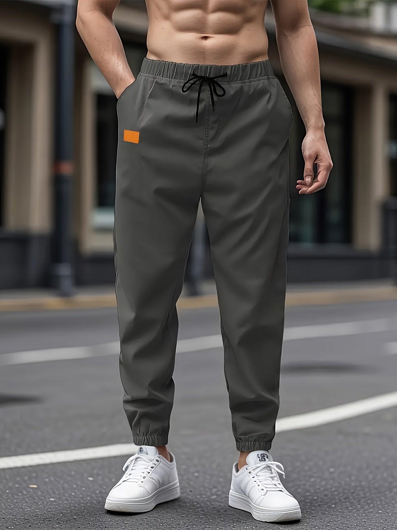 1pc Men'S Casual Cargo Pants, Solid Color Polyester Drawstring Waist, Non-Stretch Woven Fabric, Regular Fit, Polyester Lined, Perfect for Weekend Casual Wear