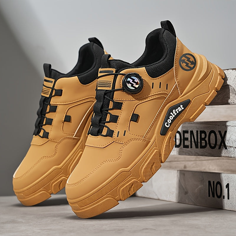 Men's Solid Color Skate Sneakers - Adjustable Rotating Buckle Straps, Slip-Resistant PVC Sole Durable PU Upper, Low-Top Lace-Up Design for Hiking, Walking, Daily Wear - All-Season Casual Streetwear Shoes, Skate Shoes