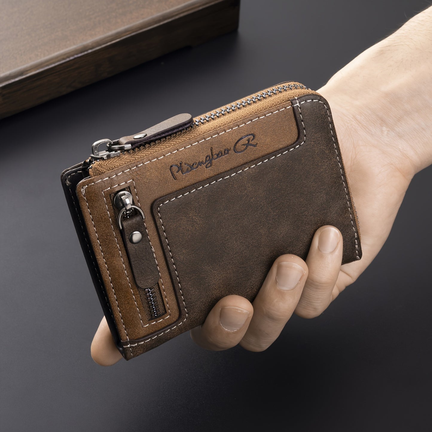 1pc Men's Retro Short Wallet, Multifunctional Fashion Zipper PU Leather Wallet, Ideal Gift For Men