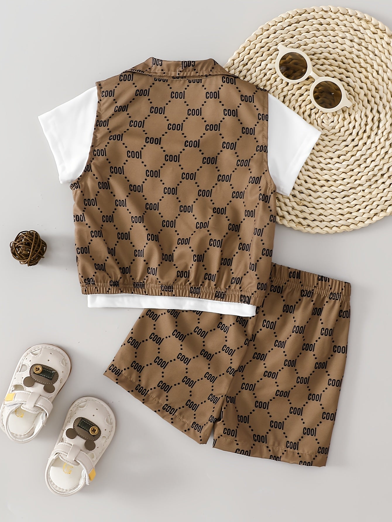 Boys' Summer 3-Piece Alphabet Print T-Shirt & Shorts Set