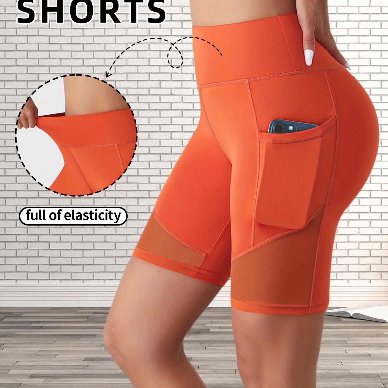 High Waist Mesh Contrast Yoga Short With Pocket, High Waist Stretch Running Biker Shorts, Women's Activewear