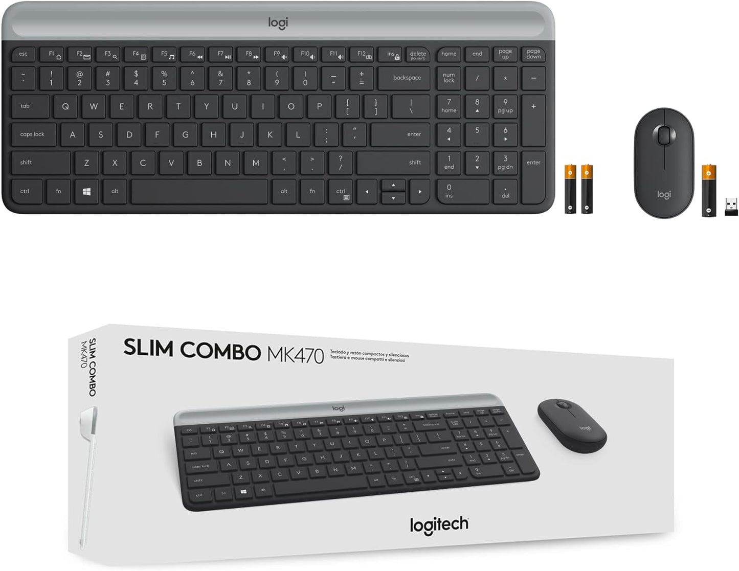 Logitech MK470 Slim Wireless Keyboard and Mouse Combo - Modern Compact Layout, Ultra Quiet, 2.4 Ghz USB Receiver, Plug N' Play Connectivity, Compatible with Windows - Graphite
