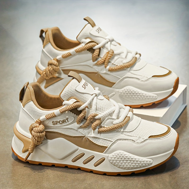 Women's Lightweight Running Shoes - Breathable Mesh PU Foam Upper, Neutral Support Design, All-Season Comfort with Durable Rubber Sole for Gym, Walking, Casual Wear - White Beige, Gym Trainers Sleek Trainers Fabric In