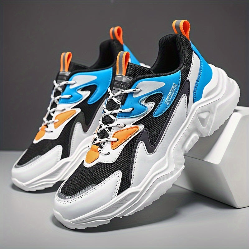 Men's Fashion Sneakers 2024 New Preppy Sports Casual Shoes - Low Top Mesh PU Lace-Up Thick Sole Running Dad Shoes for All Seasons - EVA Outsole for Hiking, Outdoor Activities Daily Wear