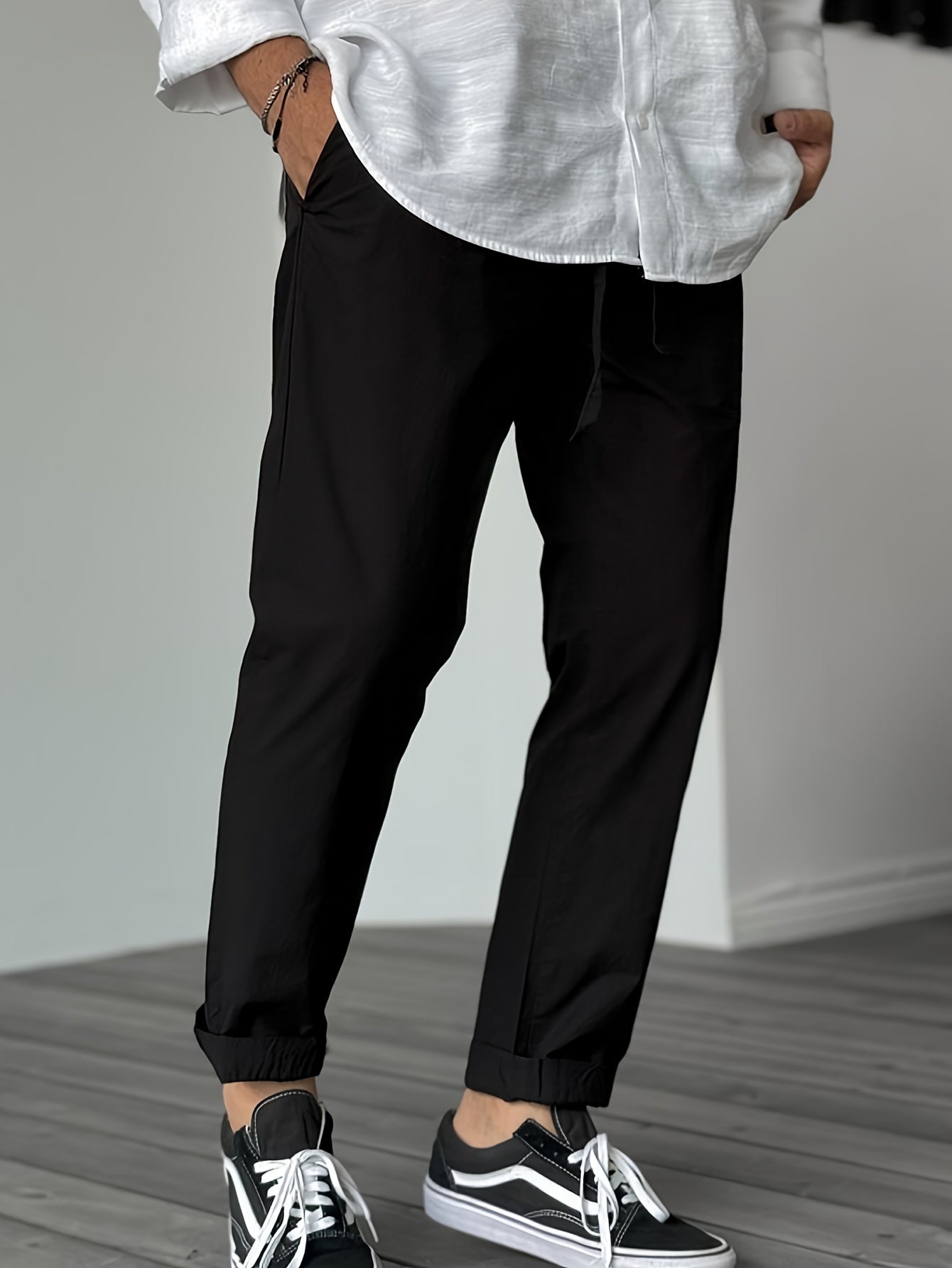 Men's Solid Pants With Pockets, Casual Drawstring Trousers For Outdoor Activities Gift