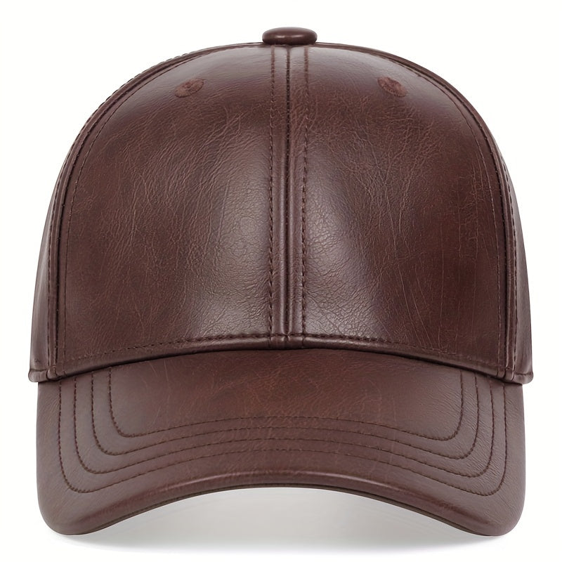 Solid Color Casual Baseball Cap PU Leather Waterproof Dad Hat Unisex Adjustable Sunshade Golf Cap For Women Men
