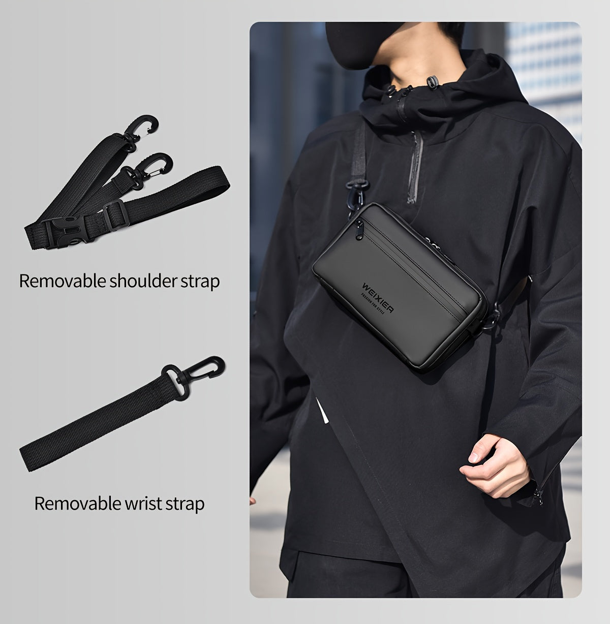 WEIXIER Unisex Fashion Messenger Bag, Shoulder Satchel with Detachable Strap, Polyester Lined, Business Briefcase for Commuting Outdoor, Ideal Gift for Husband Or Boyfriend