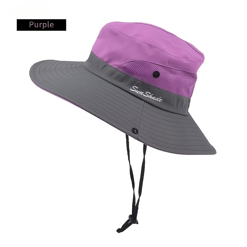 Women's Dual-Tone Sun Hat with Ponytail Hole - Breathable Mesh, Waterproof, Wide Brim for Beach & Fishing, Perfect for Spring, Summer & Fall