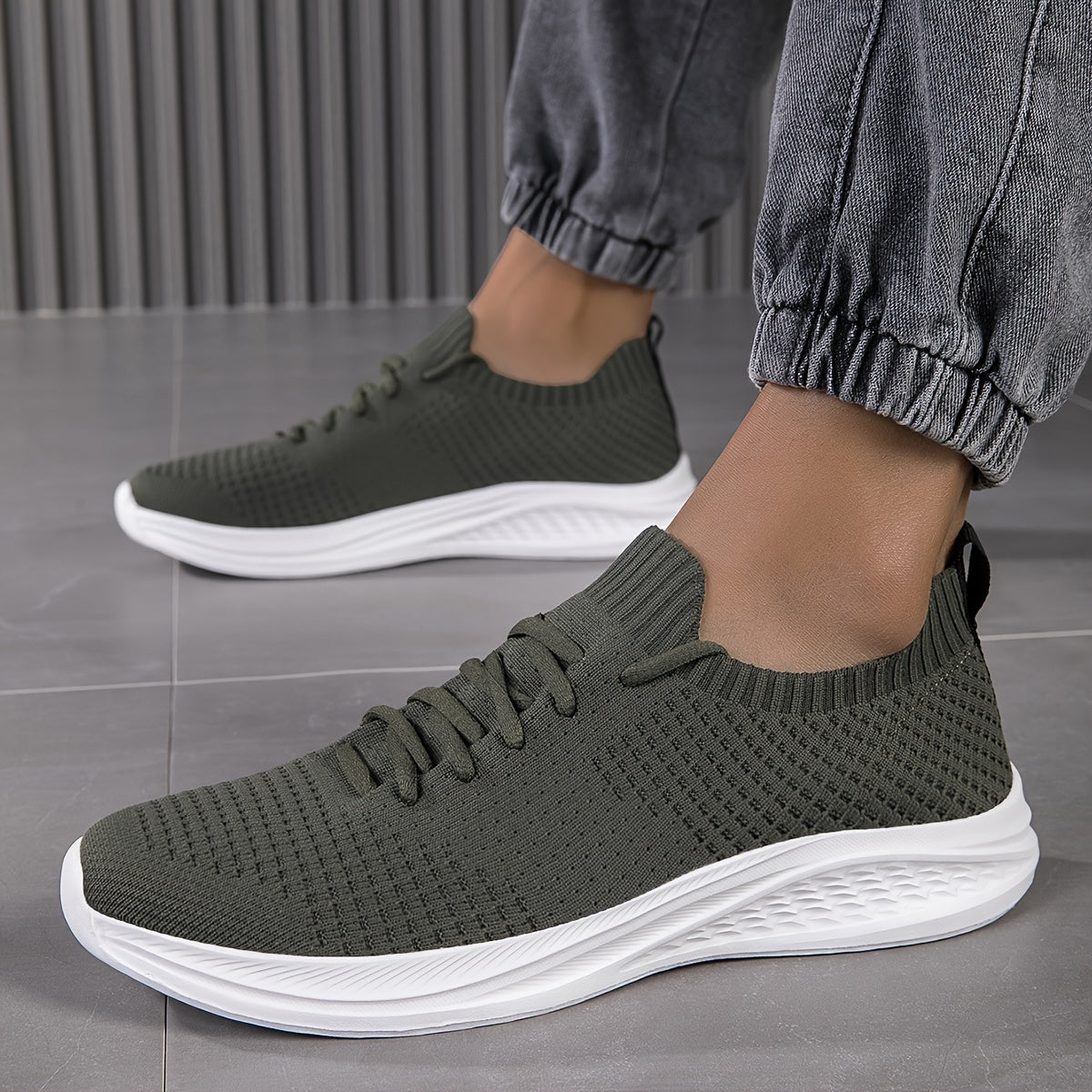 Men's Casual Running Shoes, Walking Tennis Sneakers, Lightweight Breathable Soft Sole Woven Work Shoes