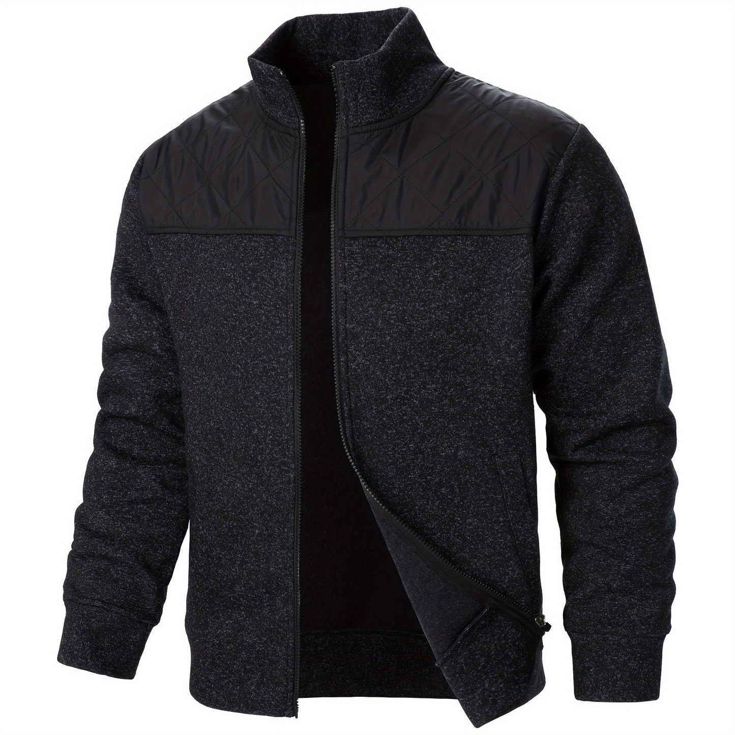 Men's Blocking Quilted Jacket For Spring And Autumn, Casual Stylish Outdoor Stand Collar Coat As Gift