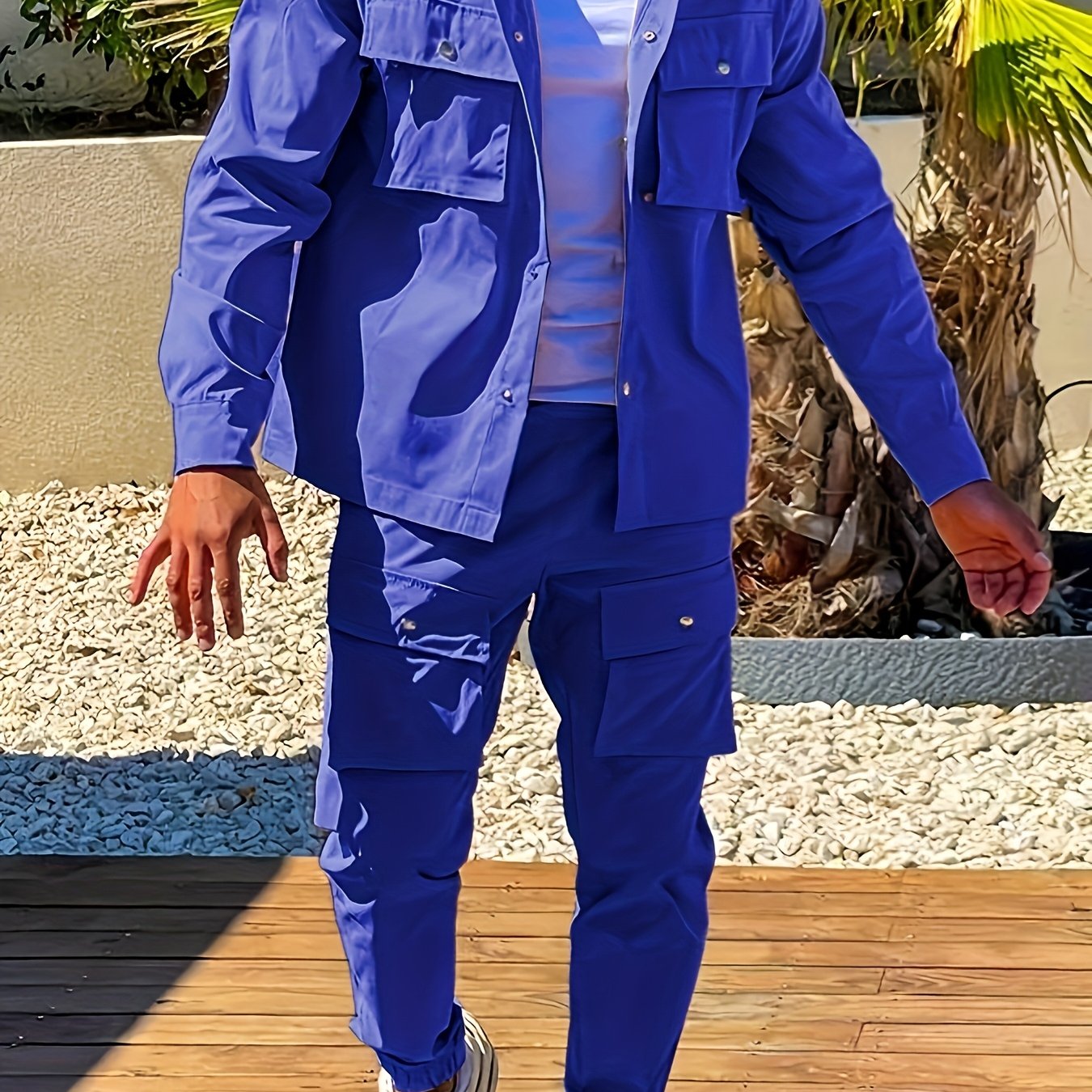 Men'S Casual Polyester Suit Set, Solid Color, Non-Stretch, Regular Fit, with Lapel Collar, Pocket Details, for Hiking, Daily Wear, and Special Occasions, Spring/Fall, Fall/Winter