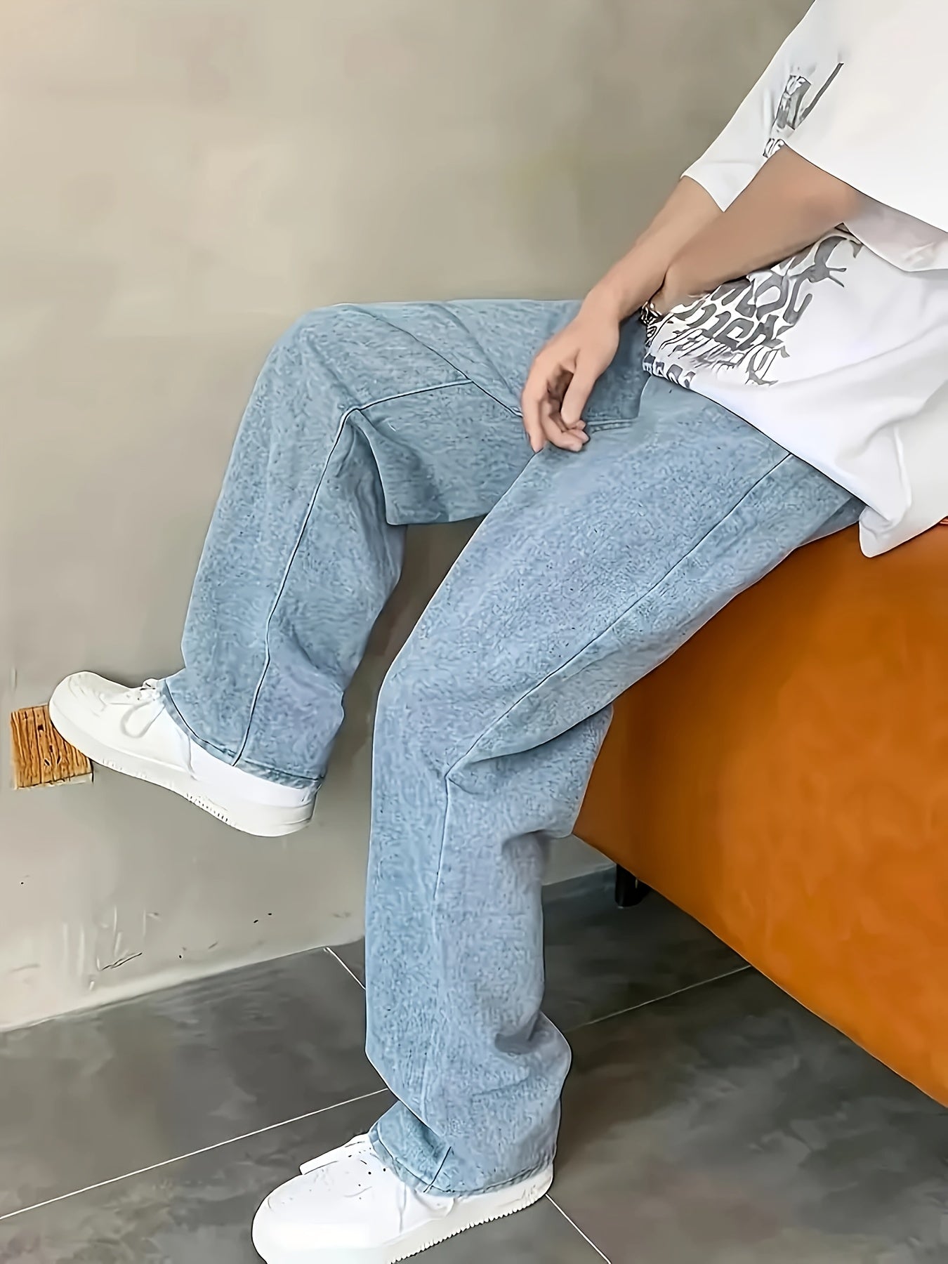 Men's Casual Straight Leg Blue Jeans - Cotton Blend, Non-Stretch Denim, Machine Washable, Classic Fit for All Seasons